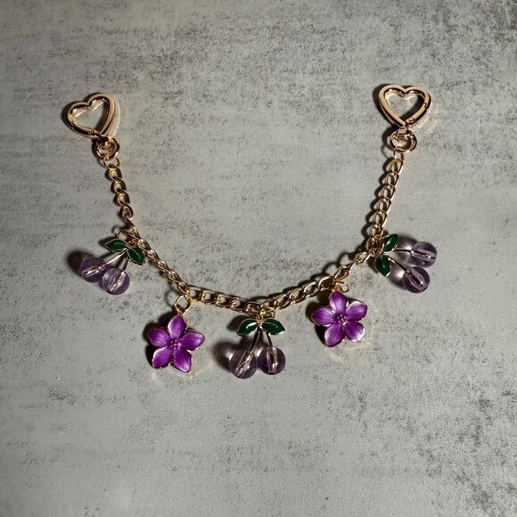 Charmed in Cherries and flowers Purple purse Charm Novelty Chain Strap - Picture 7 of 8